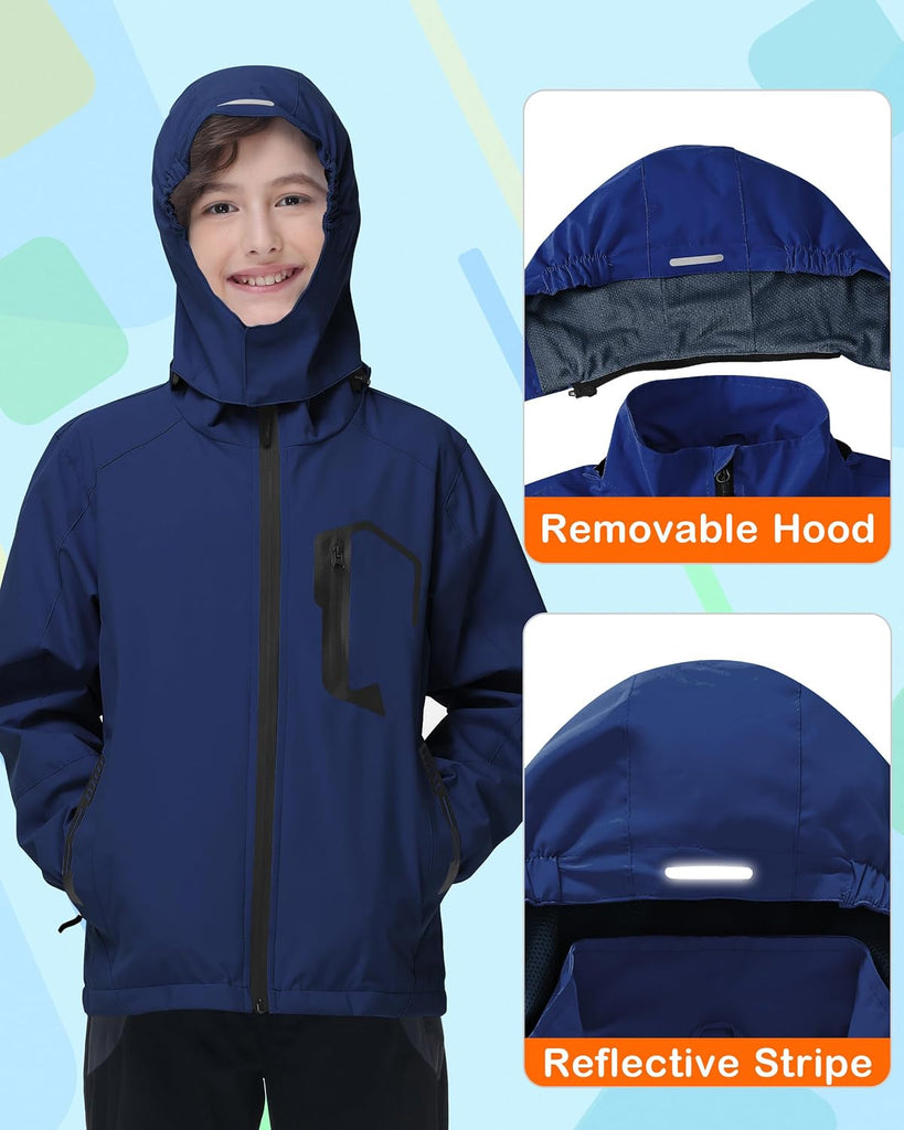 Kids Rain Jacket Boys Girls Lightweight Raincoats Kids Outdoor Windbreaker Jackets with Detachable Hood