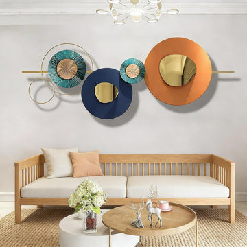 Large Metal Wall Art Decor, Geometric Orange Circle Wall Sculptures, 3D Modern Abstract Round Wall Hanging Sculpture