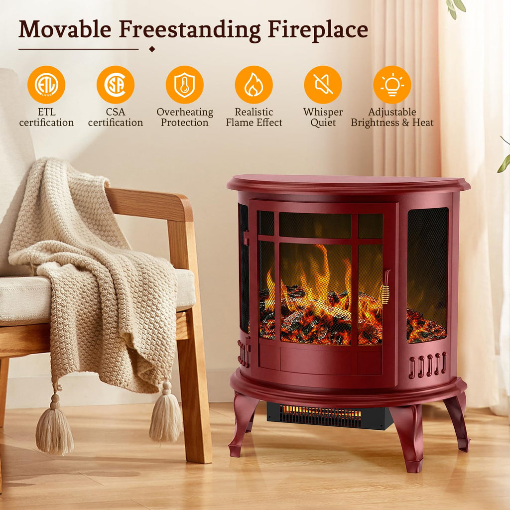 25" Freestanding Electric Fireplace Stove with 3D Flame Effect