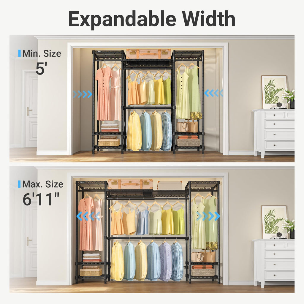 X30 Expandable Clothes Rack Adjustable from 5' to 6'11", 950lbs Capacity Heavy Duty Portable Closet Wardrobe with 4