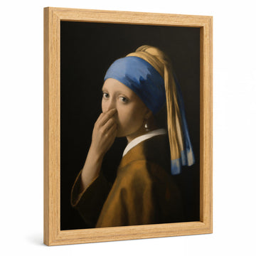 Vermeer Girl Canvas Wall Art Framed Humorous Museum Style Decor 12x16 Inch