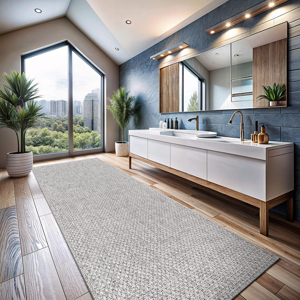 Indoor and Outdoor Runner Rug Gray Solid Boho Woven Design Easy-Cleaning Non Shedding Farmhouse Living Room Bedroom