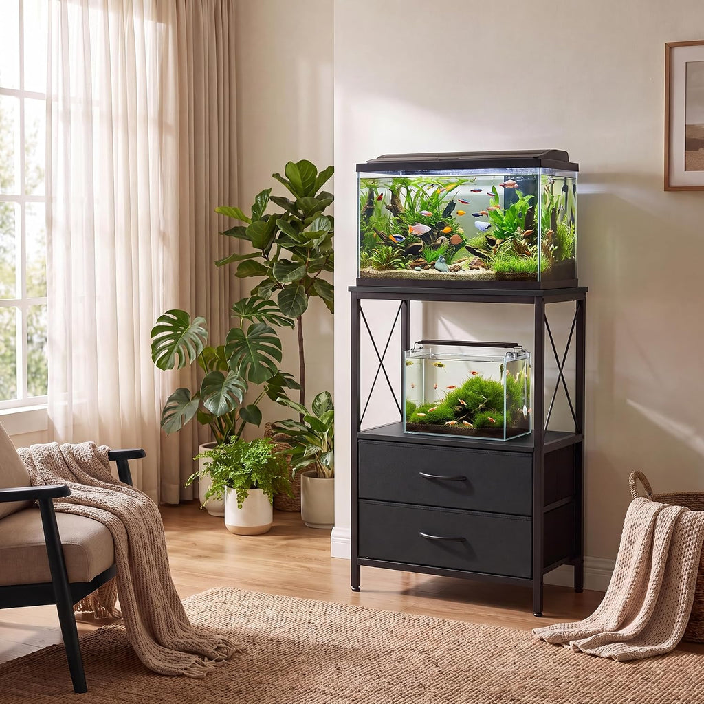 Aquarium Stand 5-10 Gallon with 2 Drawers, Metal Fish Tank Stand