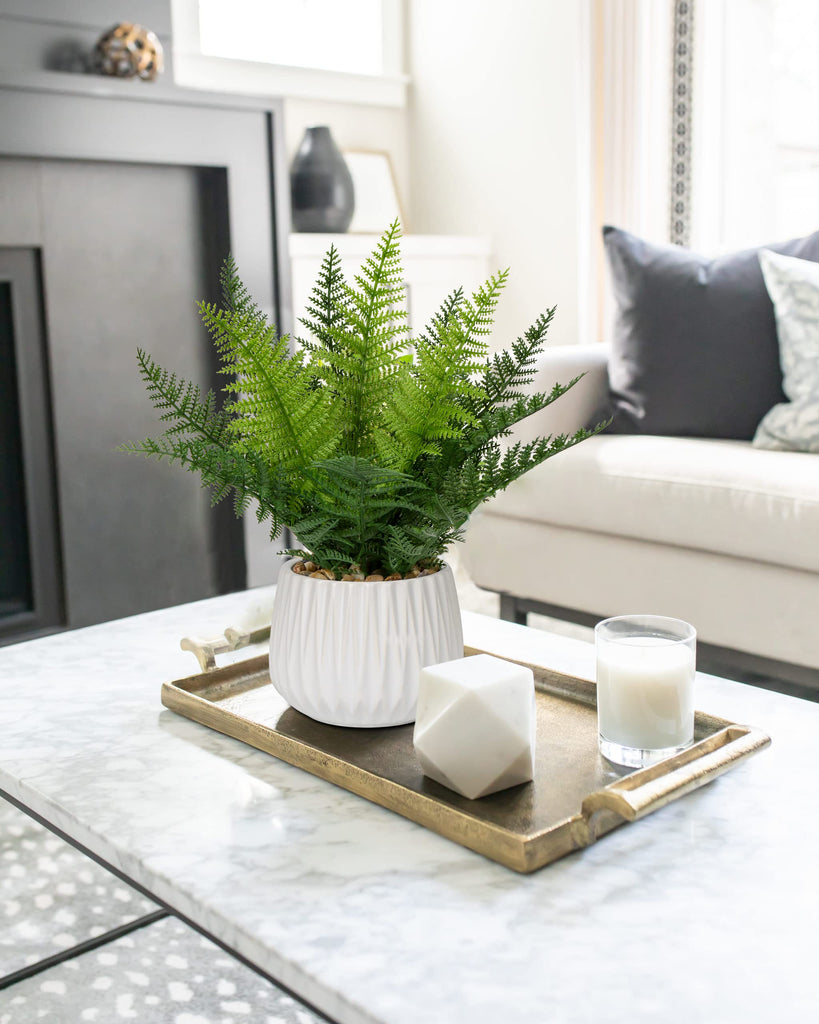 Faux Plant Indoor in Ceramic Pot 12" Artificial Potted Fern Fake House Plants for Desk Office Bathroom Garden