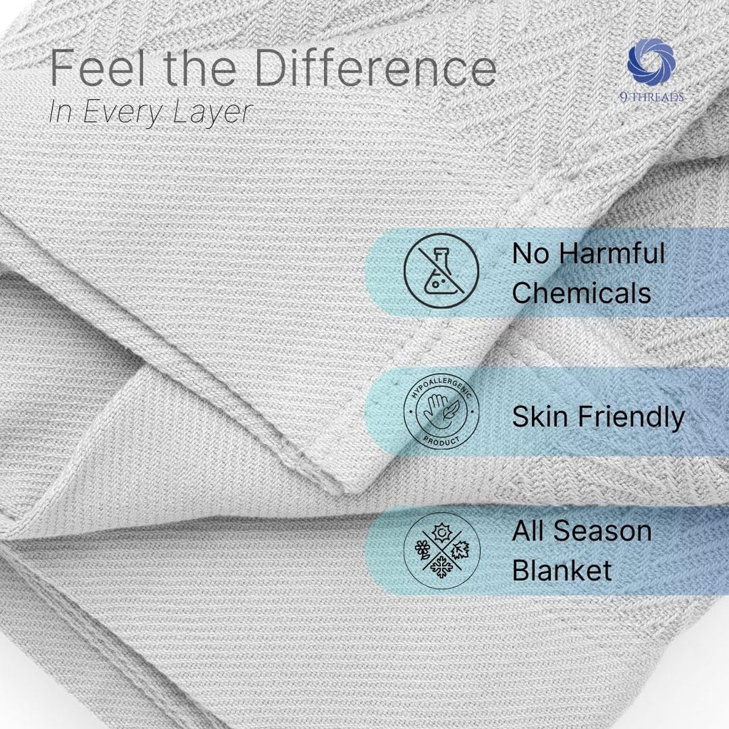 100% Cotton Herringbone Weave Blankets, 90"X90" Queen, Throw Blanket for Bed, All Season Cotton Blanket, Cozy