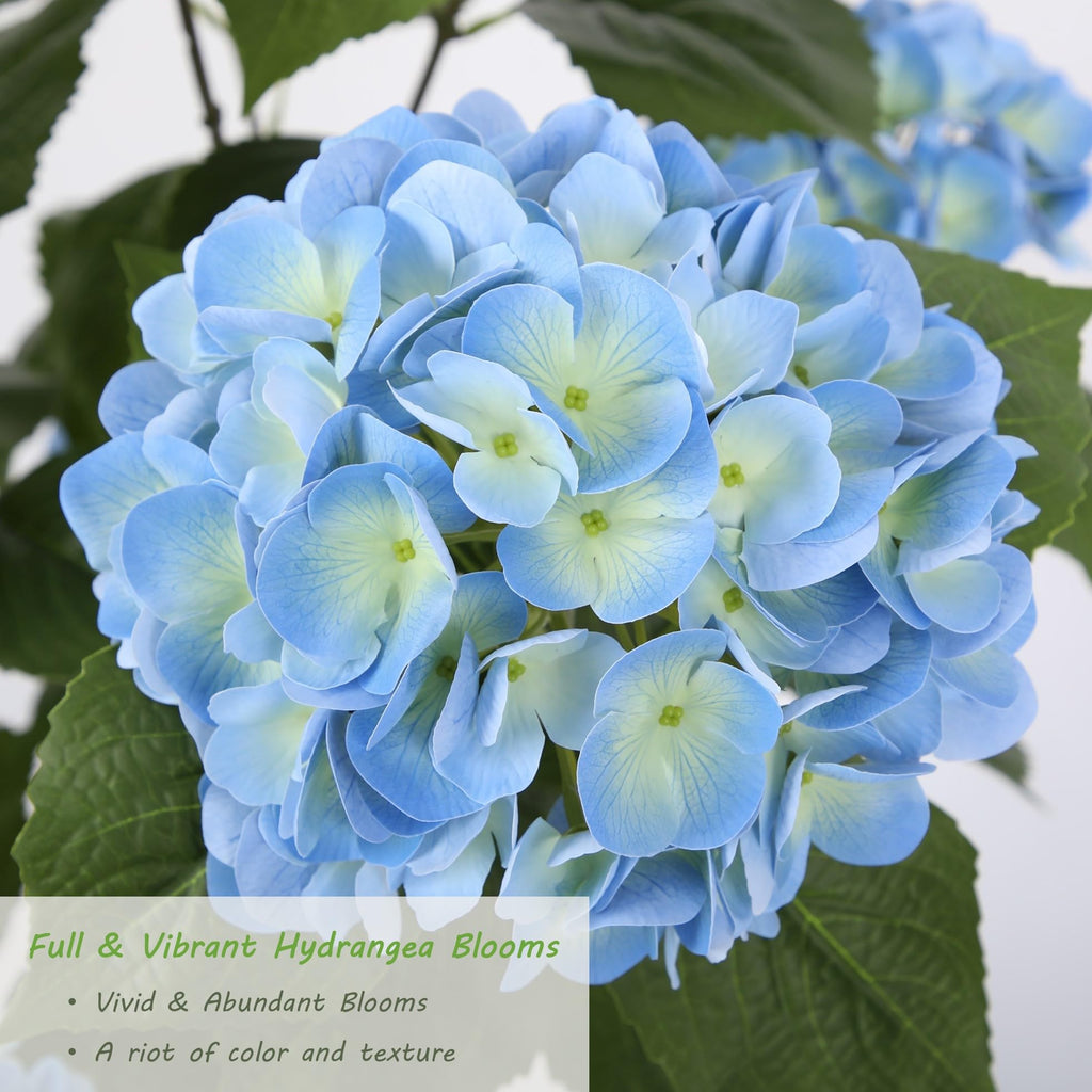 4FT Real Touch Faux Hydrangea Tree Outdoor, 2 Pack Blue Hydrangea Tree Artificial with Vibrant Blooms, Faux Hydrangea