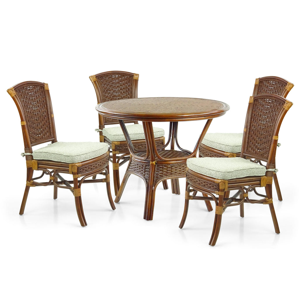 Alexa Round Dining Table Dark Walnut Color Natural Rattan Wicker Handmade Design