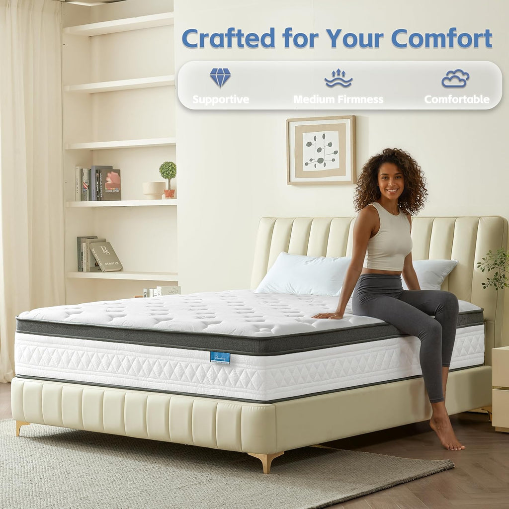 Queen Mattress, 12 Inch Cooling Hybrid Queen Size Mattress in a Box, Medium Firm with Gel Memory Foam & Pocket Coils