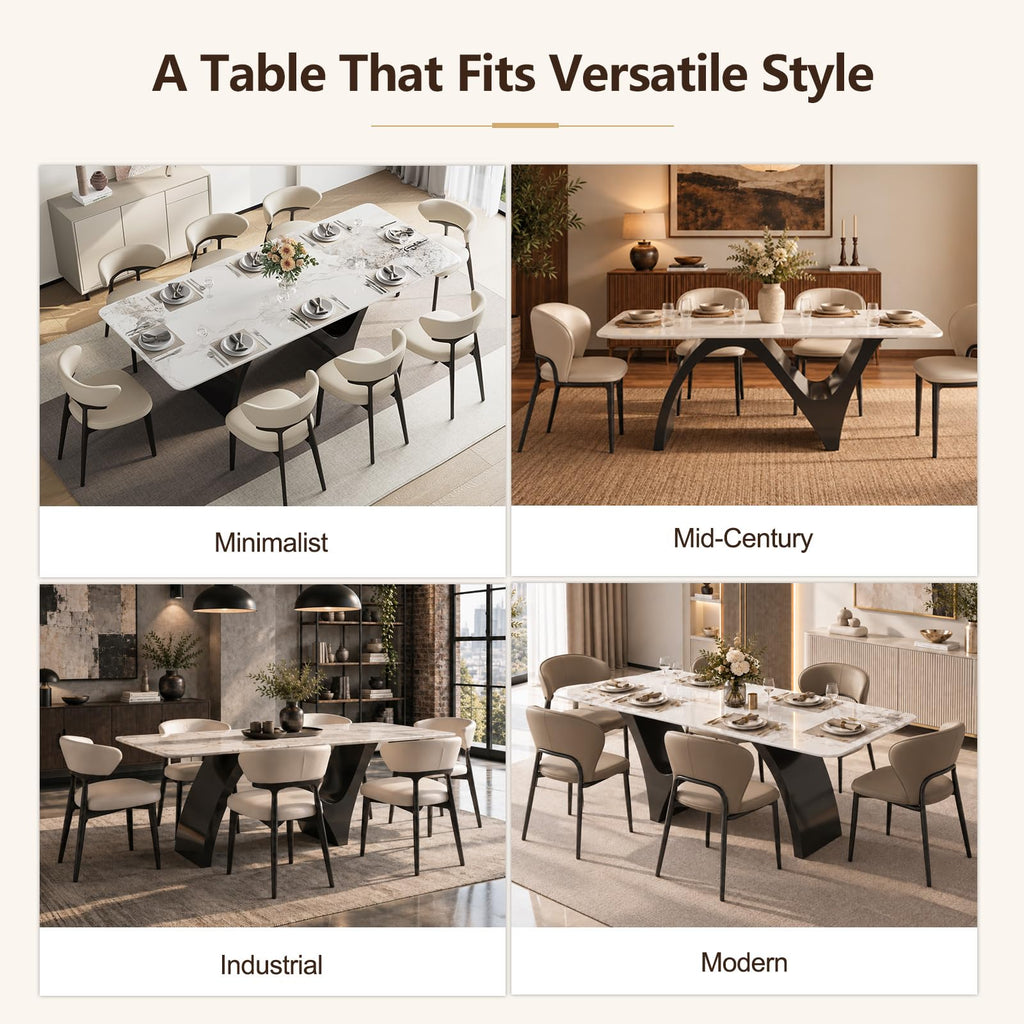 86" Modern Rectangular Dining Table for 8-10, Glossy Sintered Stone Top