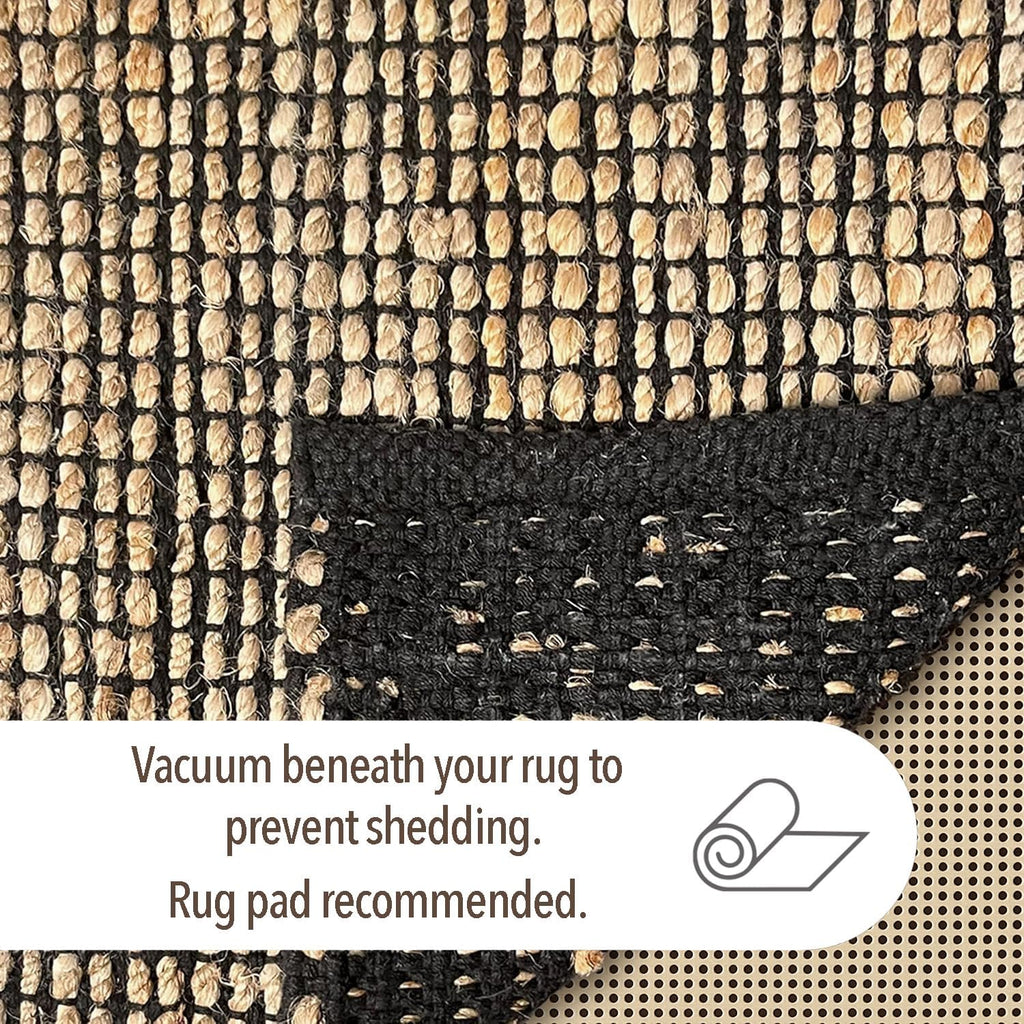 2x3 Jute Cotton Hand Woven Rug | Braided Doormat, Boho, Rustic, Natural Jute/Black | Farmhouse Vintage Area Rugs, and