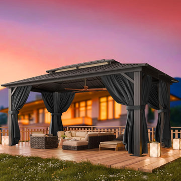 10x15 Hardtop Gazebo On Clearance with Heavy Duty Galvanized Steel Metal Roof - Black