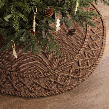 36 inch Christmas Tree Skirt: Pencil Tree Skirt for 6ft Tree, Diamond Edge Knit Small Western Brown Tree Skirt