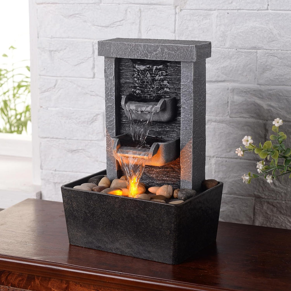 Home Décor 10.3 in Indoor Waterfall Fountain Relaxation High Pressure Water Pumps Tabletop Fountain Nature Feeling