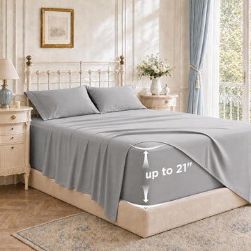 Deep Pocket King Sheet Set - Fits Mattresses Up to 21 Inches Thick - 4 Piece GentleSoft Bed Sheets, Moisture Wicking