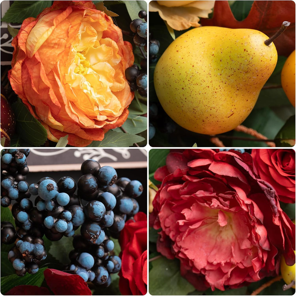 Fall Wreaths for Front Door, 24 in Autumn Harvest Wreath for Thanksgiving - Set of 5