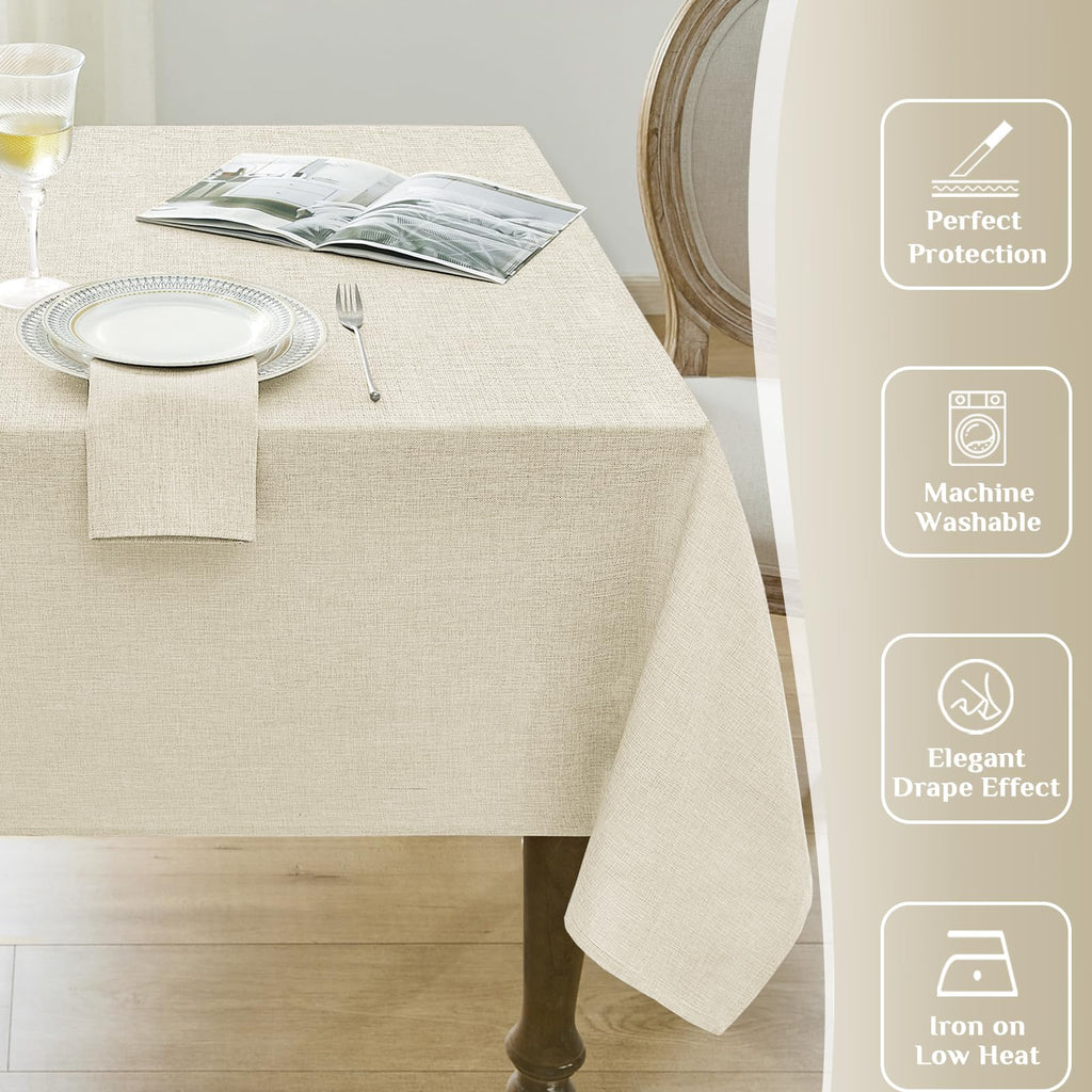 Large Cream Tablecloths Rectangular 60x120 inch Linen Textured Table Cloth Outdoor Waterproof, Stain and Wrinkle