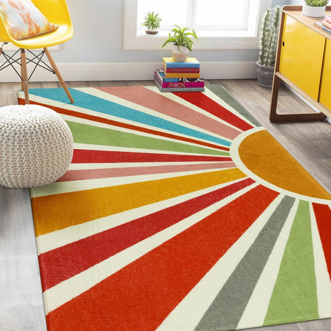 Kids Rug 5'x7', Boho Washable Rainbow Nursery Rug, Non-Slip Soft Carpet for Playroom, Classroom, Off