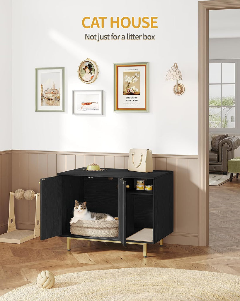 Cat Litter Box Enclosure, Hidden Litter Box Furniture with Storage