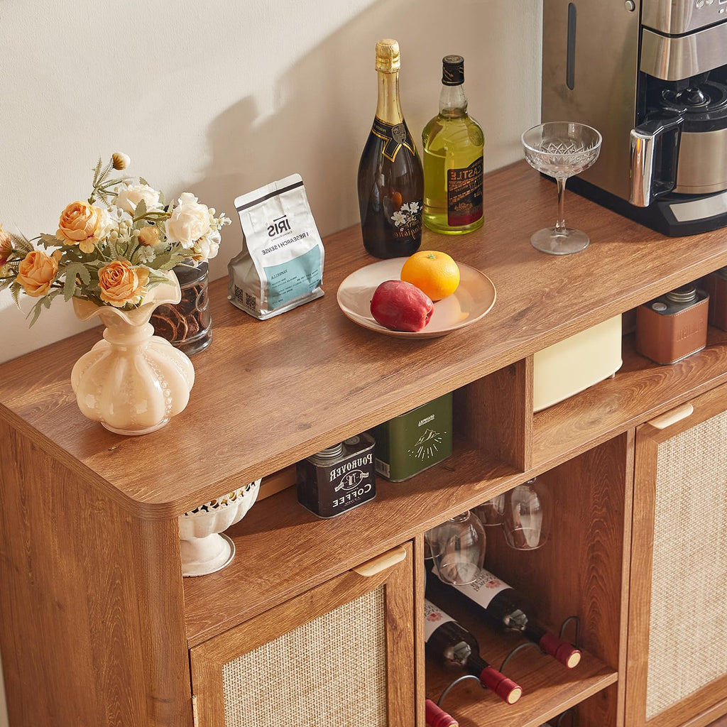 Rattan Wine Bar Cabinet with Storage, Tea Brown
