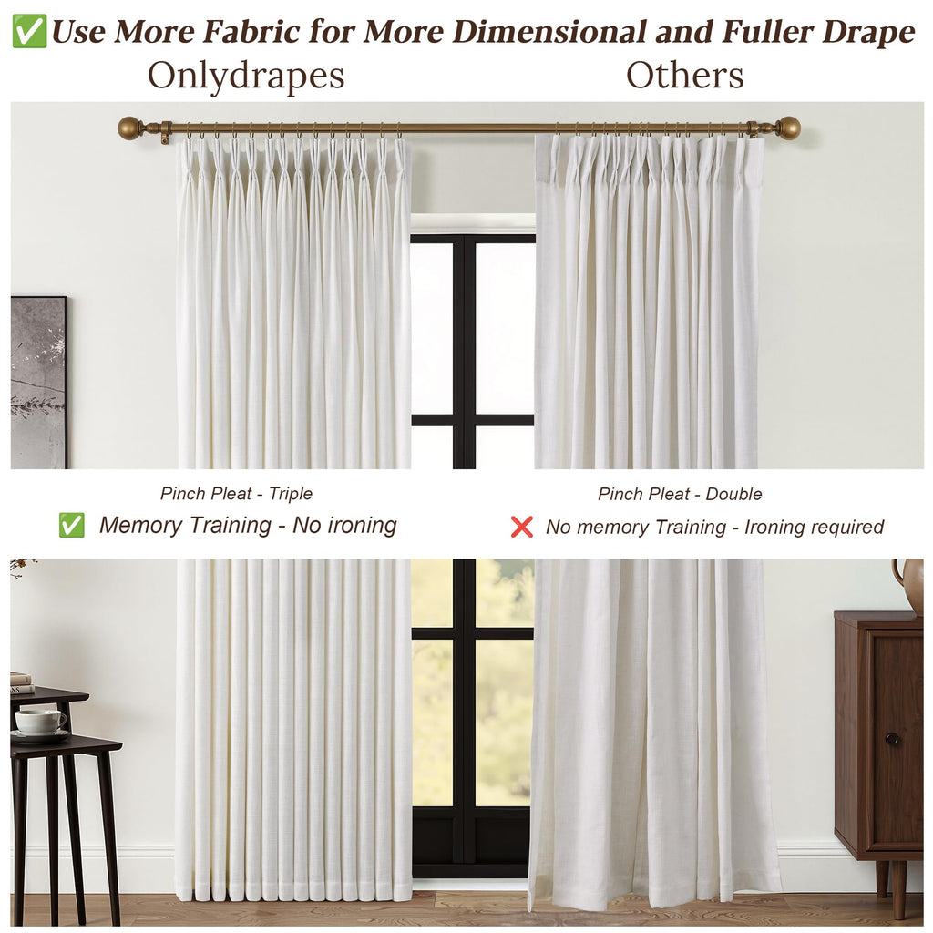 100 Inch Extra Wide Pinch Pleated Linen Curtains 100 Inch Length Bedroom Natural Cream Beige Privacy Drapes Light