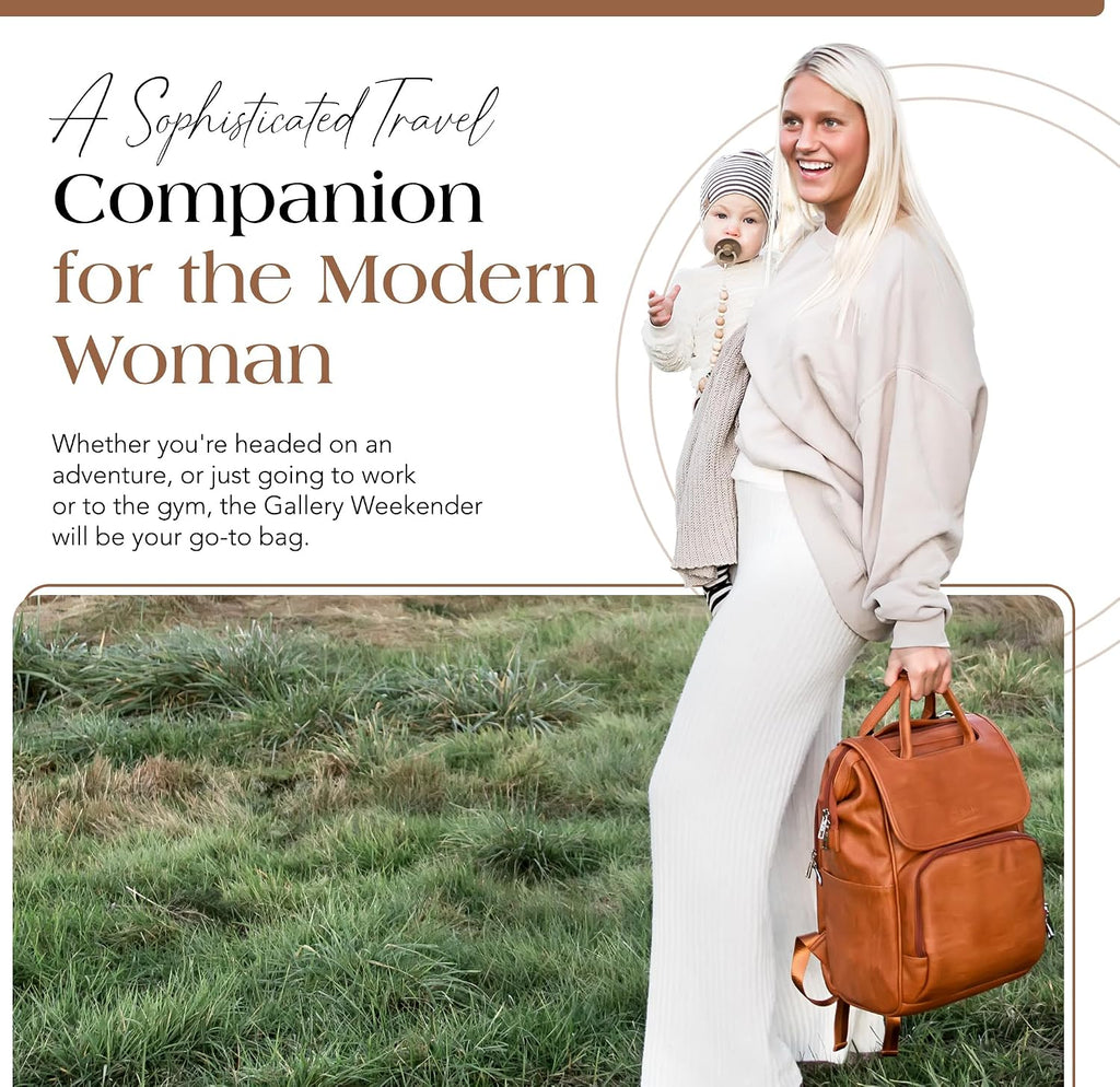 Collective Explorer Brown Diaper Bag Backpack - Vegan Leather Diaper Bag with Shoulder Strap, Insulated Bottle