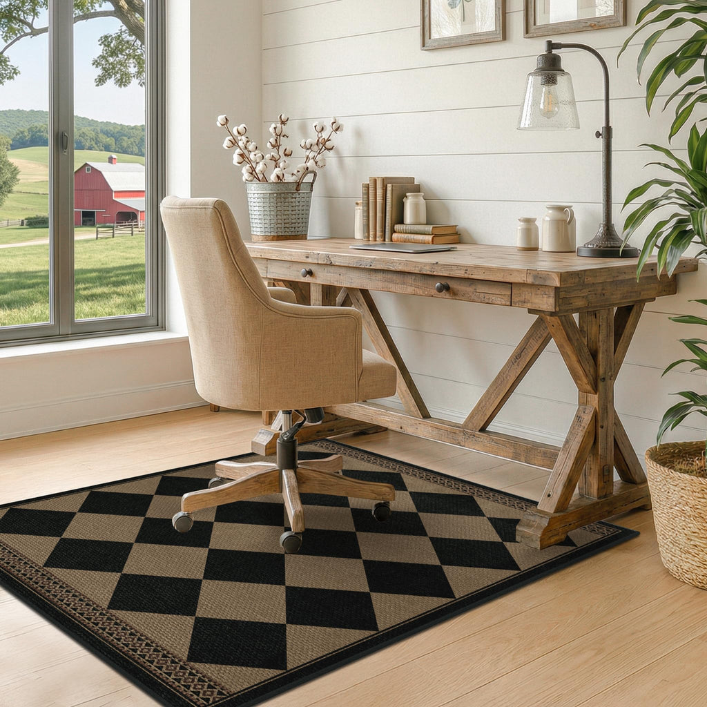3x4 Checkered Outdoor Rug, Easy Jute Indoor Throw Rug, Diamond Farmhouse Front Porch Rug, Boho Washable Non Slip