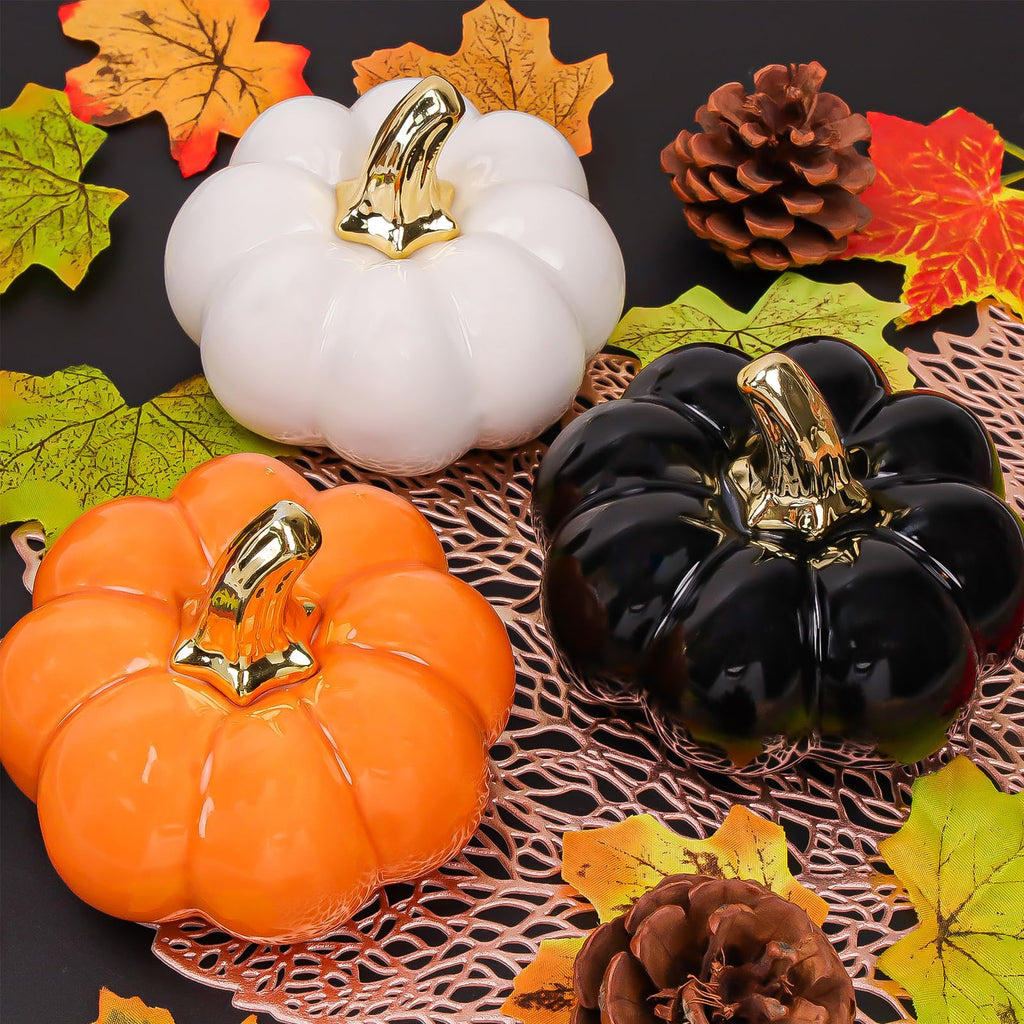 4 Inch Ceramic Pumpkins for Fall Home Decorations - White