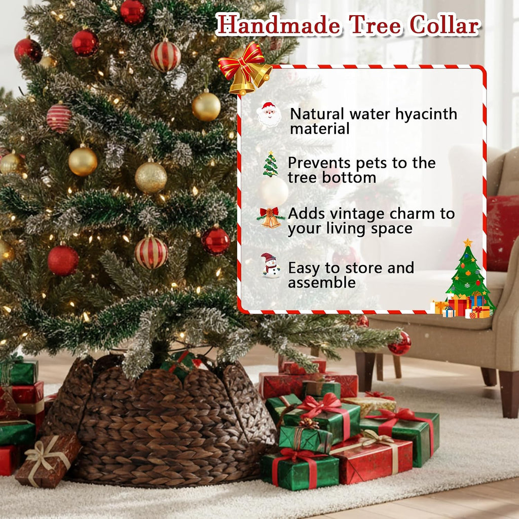 Christmas Tree Collar 27in, Large Round Tree Collar Hyacinth Handwoven with Scalloped Edge, Christmas Tree Collar