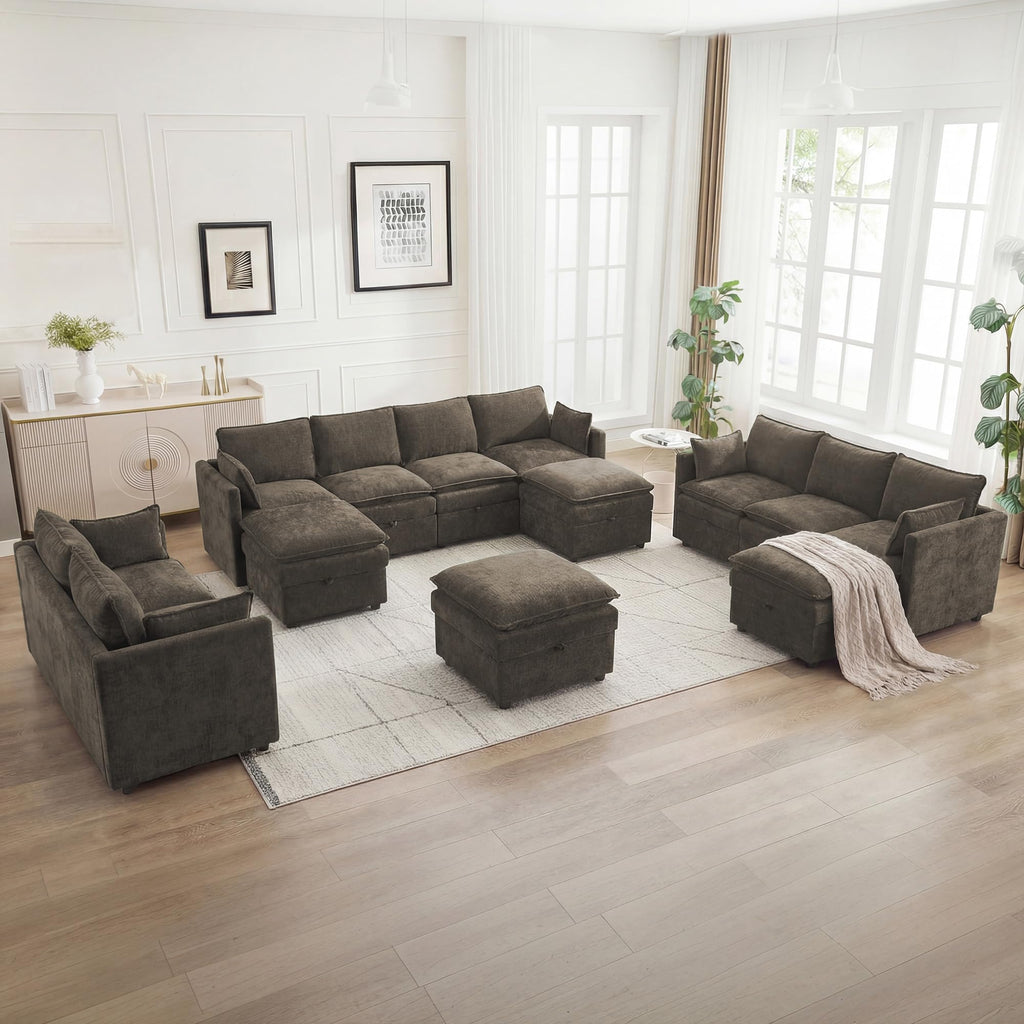 80" Cloud Modular 3 Seater Sofa with 2 Storage Ottoman, Modern Upholstered Storage Sofa Couch Deep Seat, U Shape