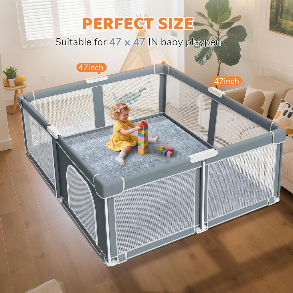 Baby Play Mat for Floor, 1.3" Thick Foam 47x47 Inch Playpen Mats Grey