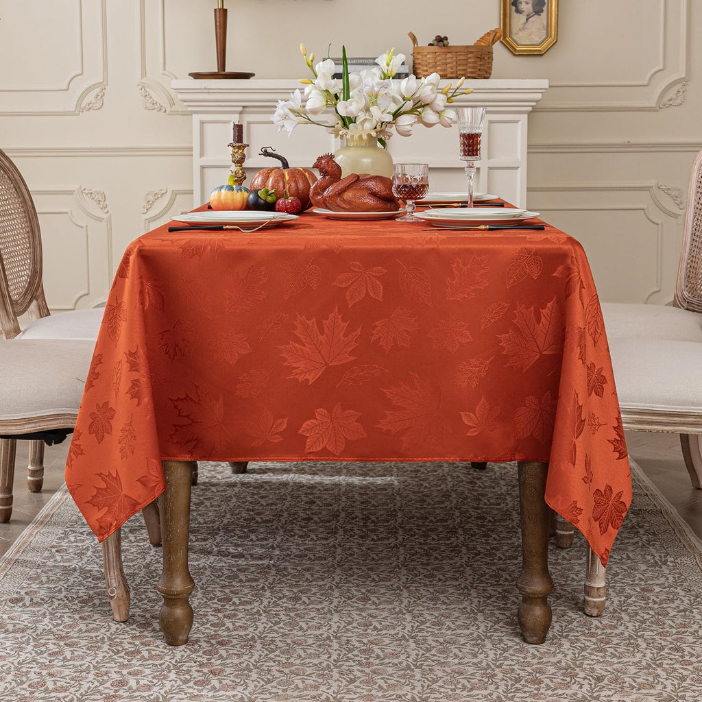 Fall Jacquard Square Tablecloth, 60 x 60 Inch Burnt Orange