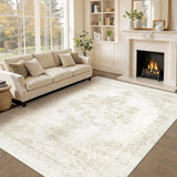 6x9 Washable Vintage Medallion Area Rug, Soft Non-Slip Carpet for Living Room Bedroom Beige