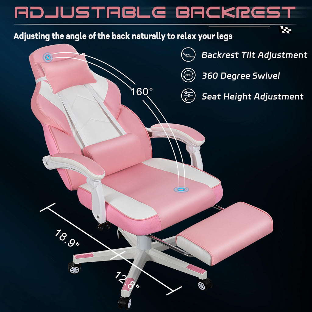 Big and Tall Gaming Chair for Adults, 330lbs Heavy Duty Computer Chair with Footrest & Massage Lumbar Support, Wide