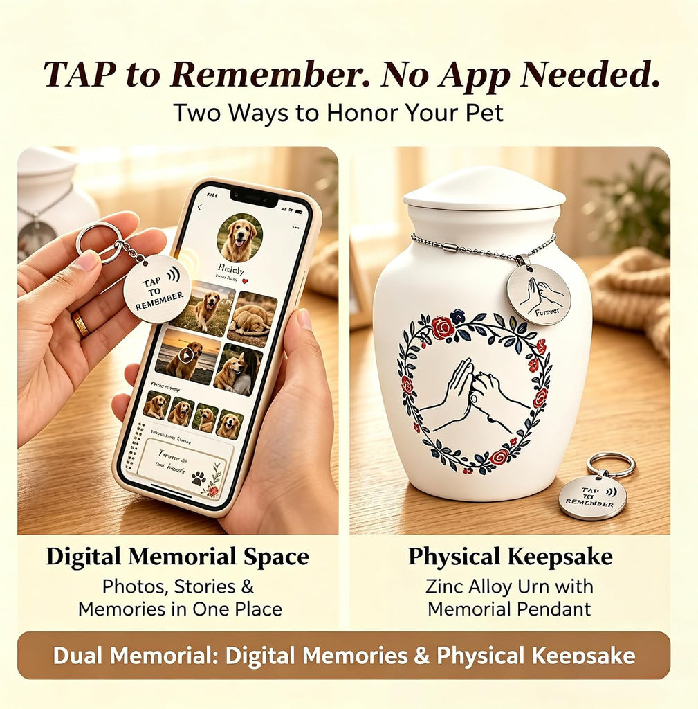 Medium Pet Urn, Dual Physical & Digital Memorial for Pets, Up to 40 Lbs