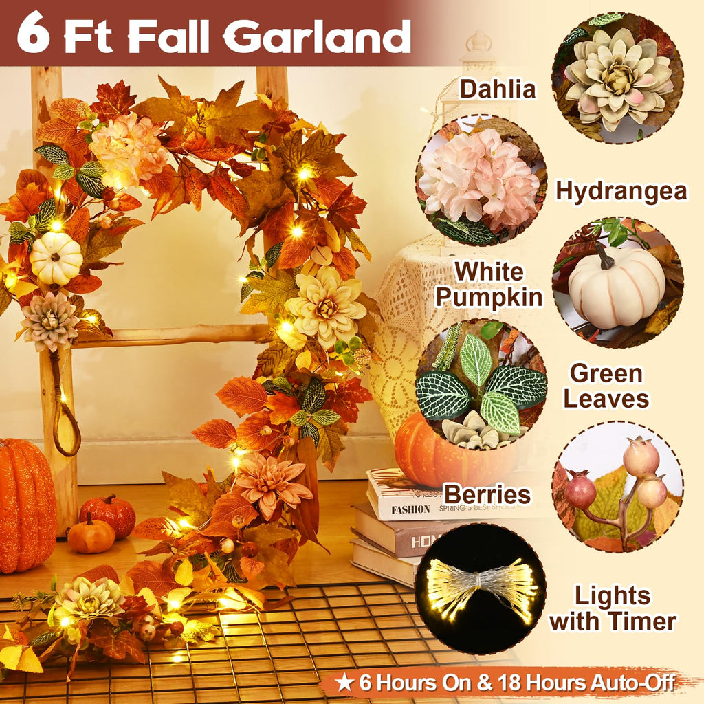 Fall Decorations, Fall Garland for Mantle with Lights
