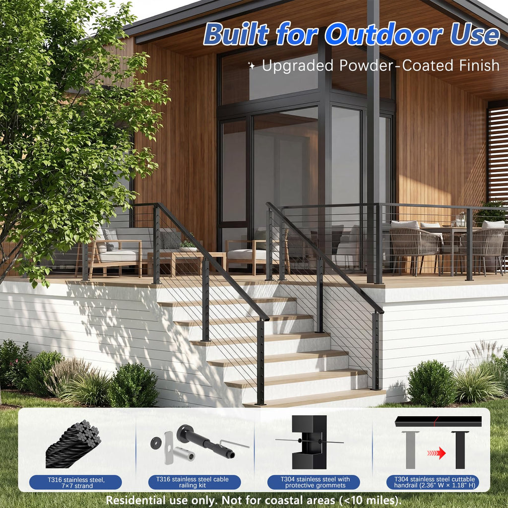 16-20FT Modular 36" Swageless Cable Railing System with Handrail