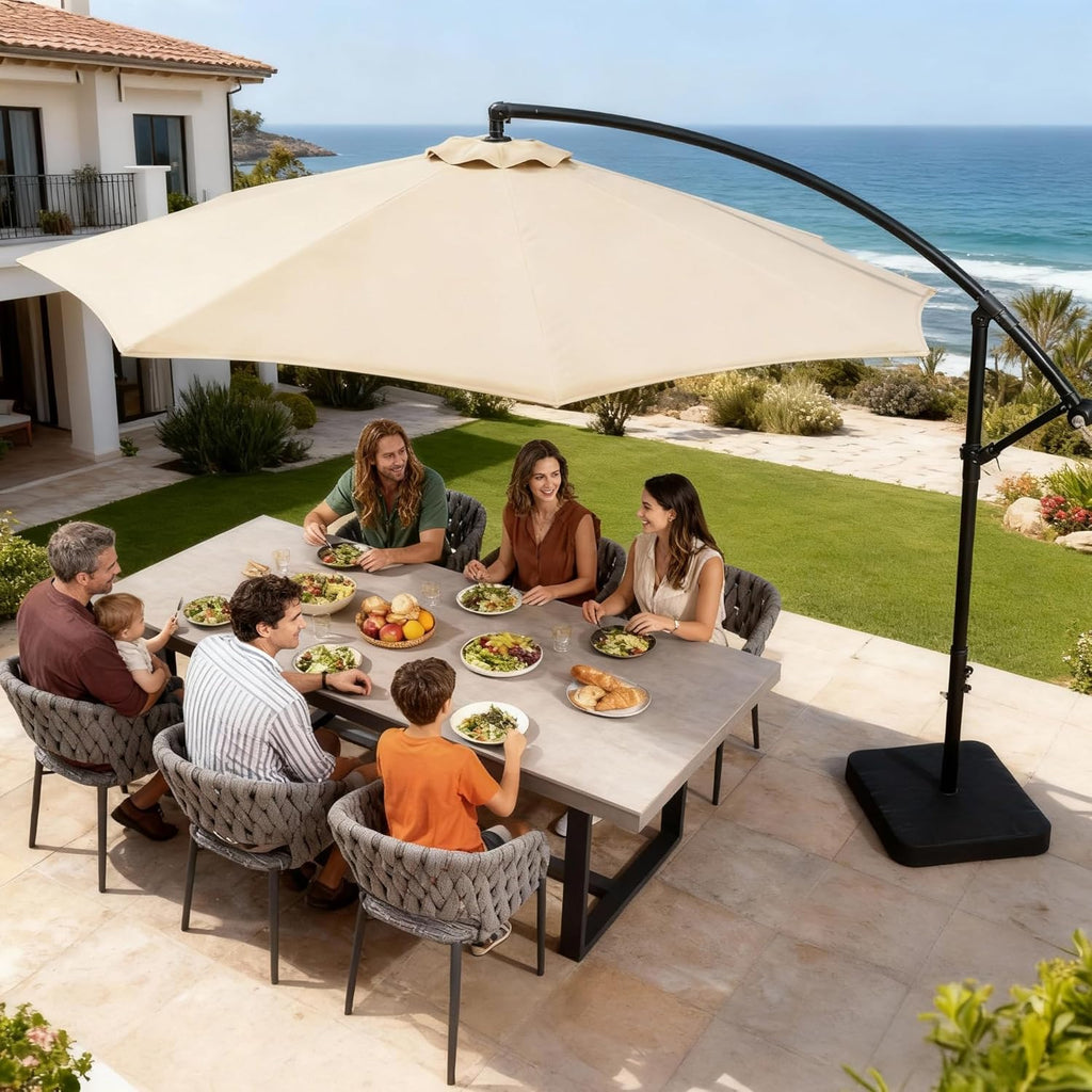 10FT Cantilever Offset Patio Umbrella with Base Included, Outdoor Patio Umbrella with 360° Rotation & Infinite Tilt