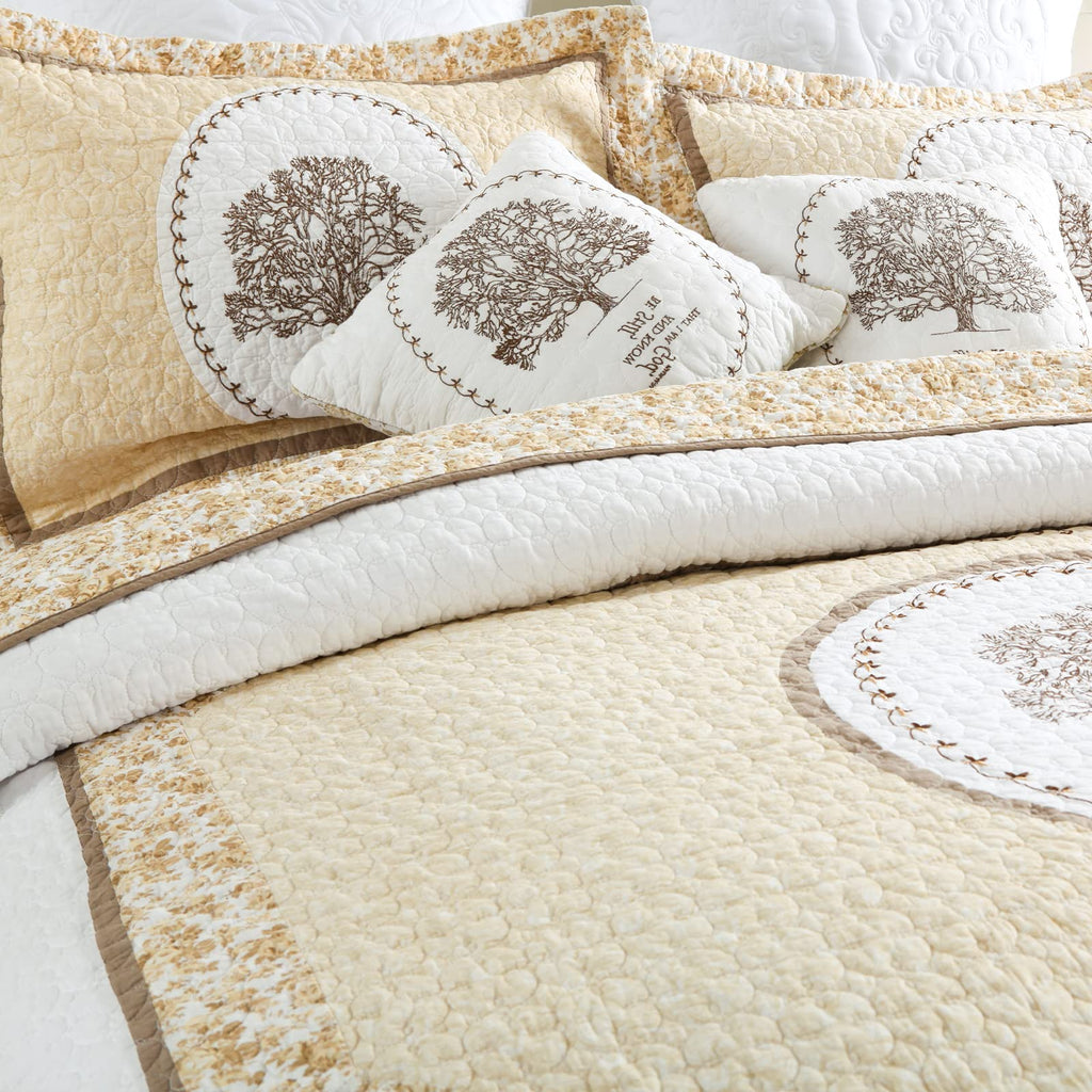 3PCS Tree of Life Embroidered Quilt Set