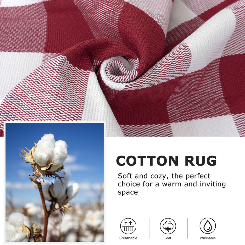 Christmas Buffalo Plaid Runner Rug 2x6, Washable, Red White