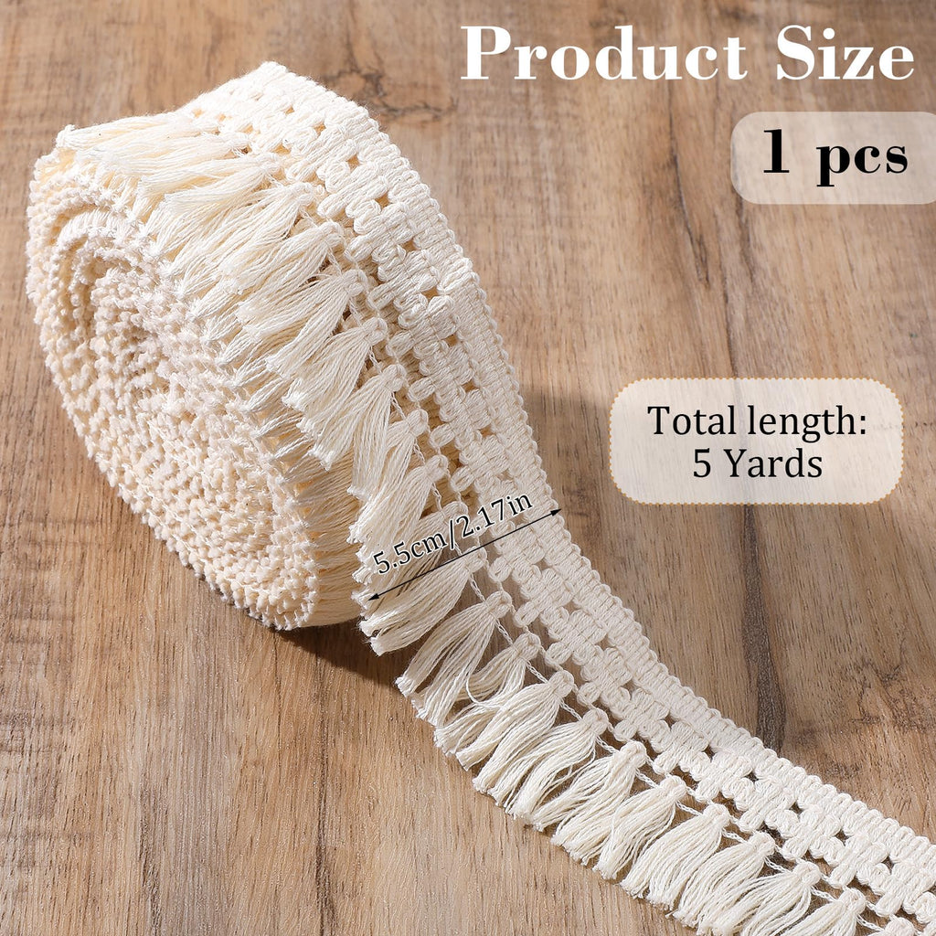 Fringe Trim, Tassel Trims for Sewing, 2.1'' Wide Boho Fabric Trim, Boho Ribbon for Clothes,Curtains, Lamp - 5 Yards