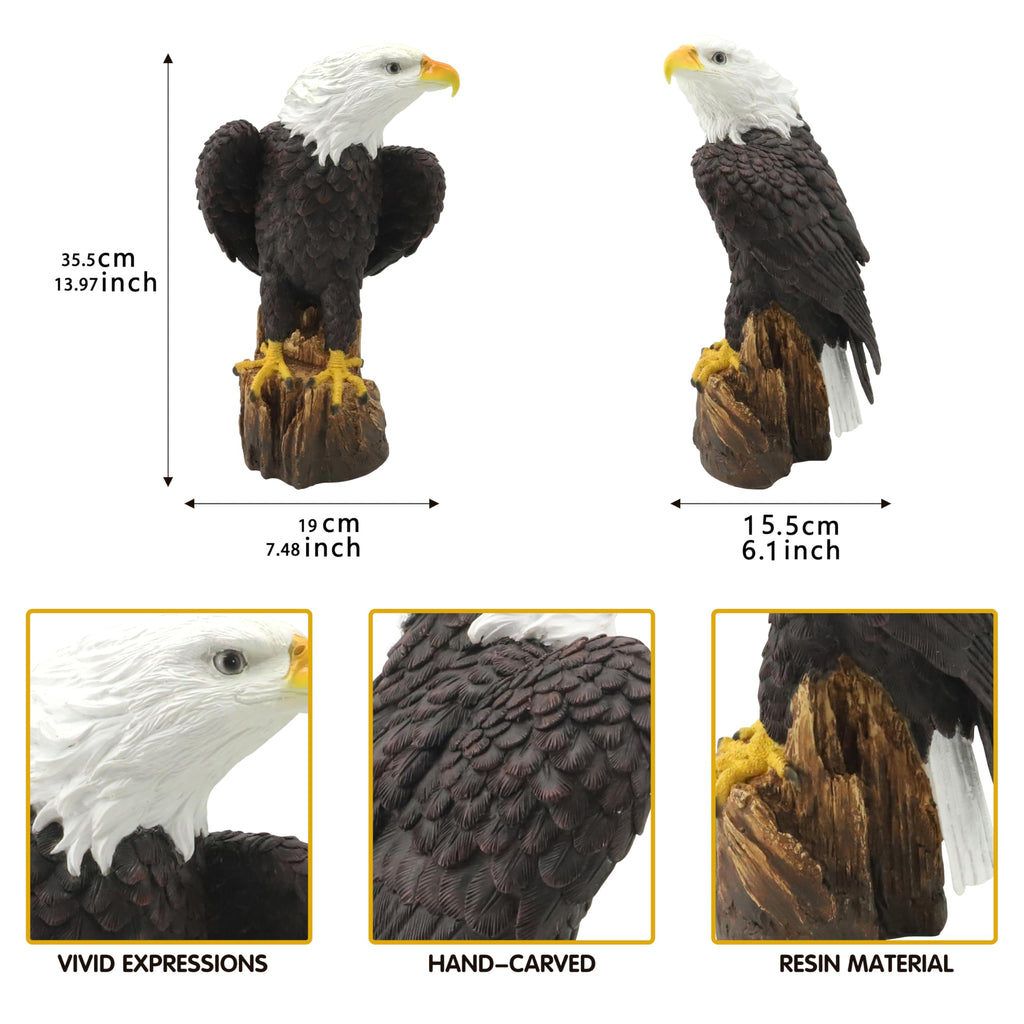 Bald Eagle Statue, Indoor Outdoor Animal Sculptures, Large 14.2"H