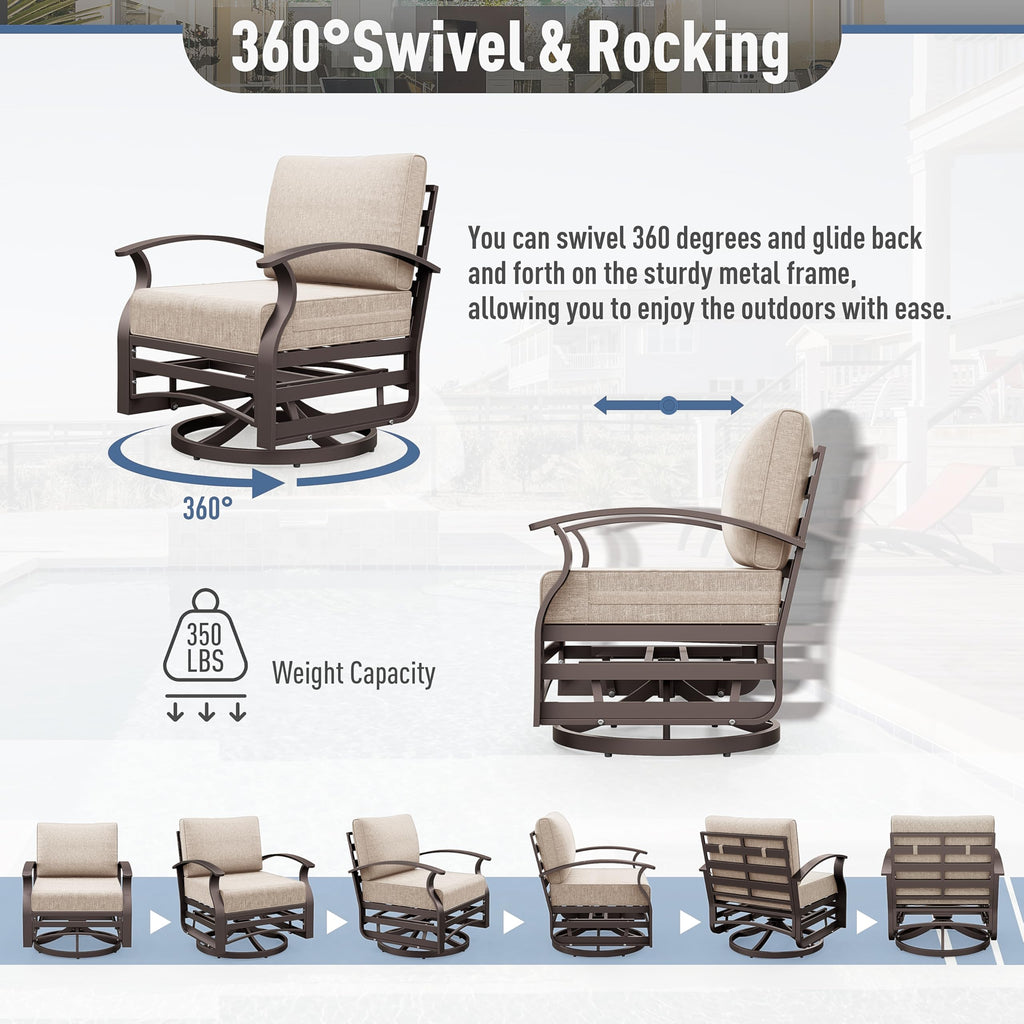 5 Pieces Patio Furniture Set, Outdoor Aluminum Swivel Gliders Rocker, Patio Bistro Set Rocking Chair with Thickened