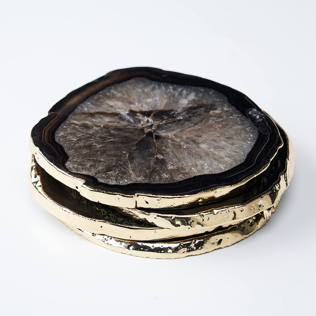 Agate Coaster Geode Coaster for Drinks Gemstone Natural Stone Coaster Agate Slices Coaster Cup Mat Decor by (Black