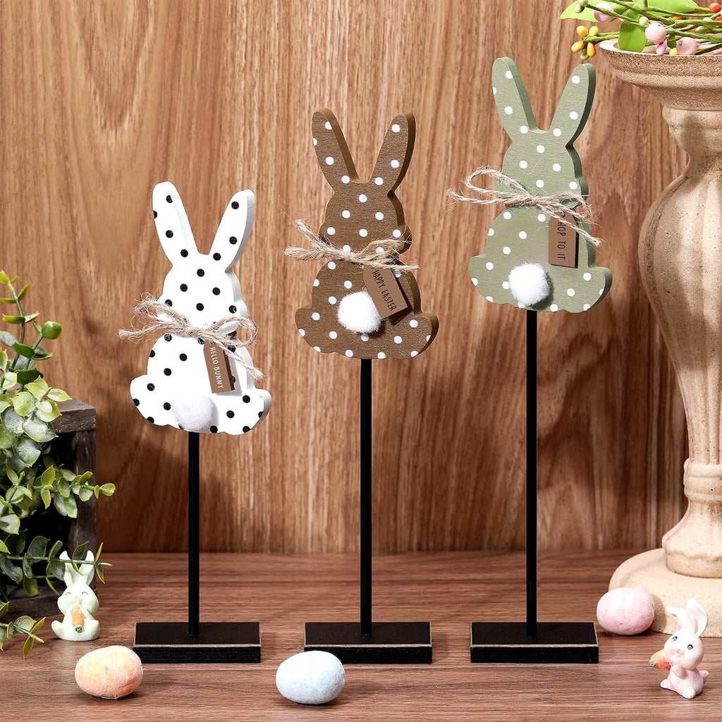 Easter Bunny Table Decorations Wooden Bunny Tabletop Decor Rustic Rabbit Tall Standing Sign Block Farmhouse - Set of 3