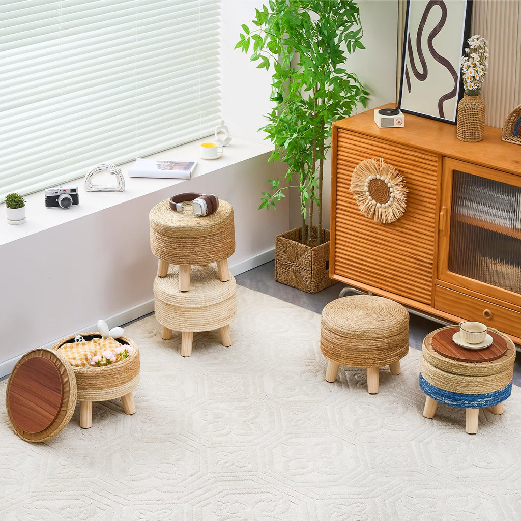 Storage Ottoman Poufs Handwoven Foot Stool