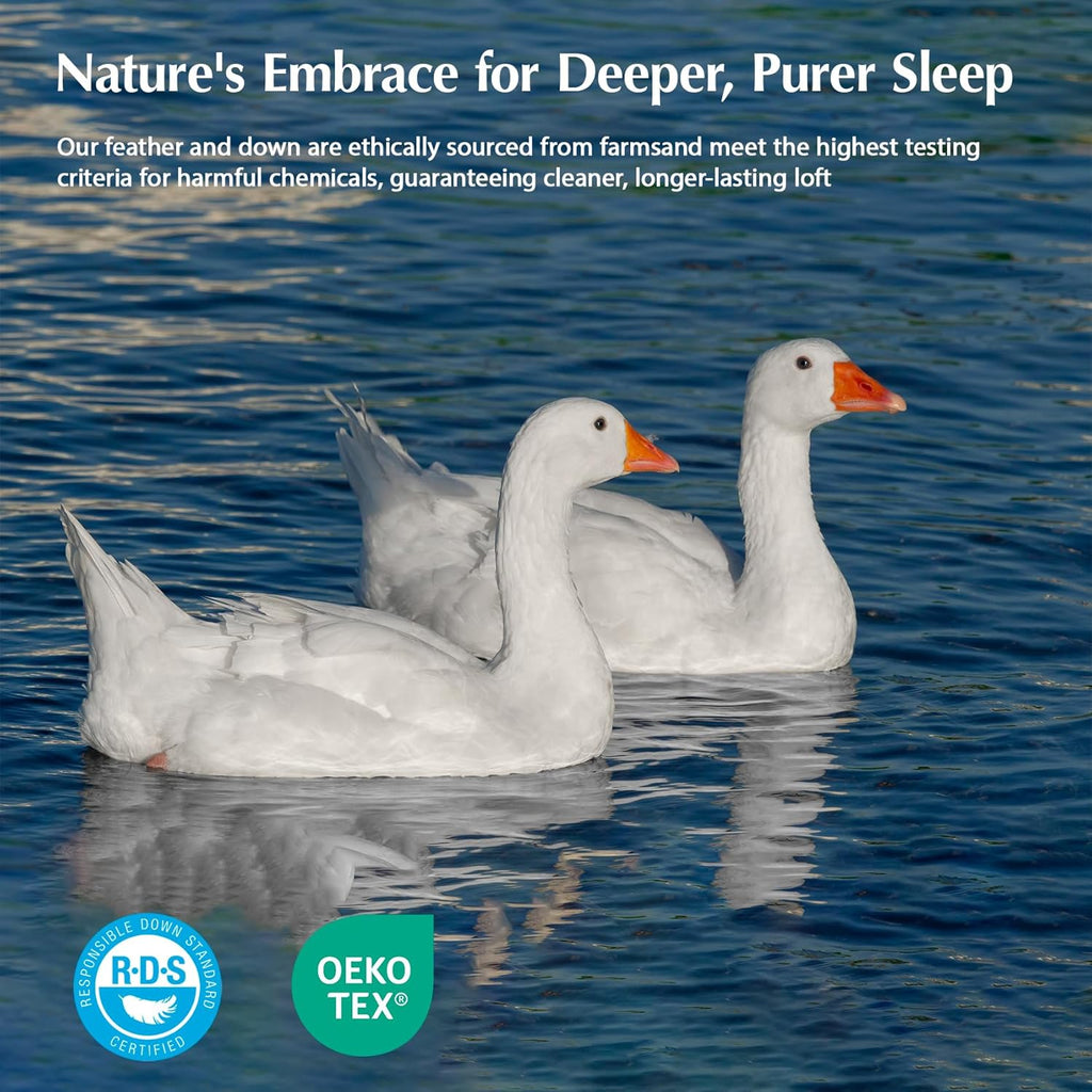 Goose Feather Down Fiber Comforters Queen, Extra Fluffy White Duvet Insert, Ultra-Soft, Breathable