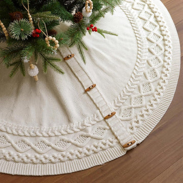 Knit Christmas Tree Skirts, Neutral Tree Skirt, Cozy Christmas Decorations