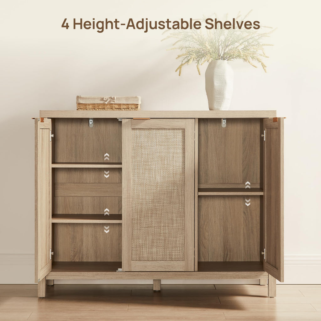 Rattan Buffet Cabinet with Storage 87" Sideboard Cabinet with 6 Doors & Adjustable Shelves Wood Sideboard Credenza
