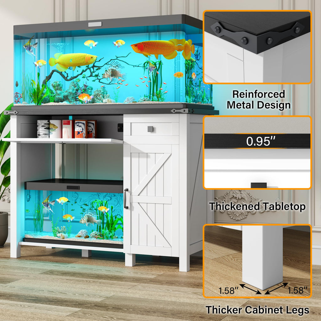 40 Gallon Fish Tank Stand with Power Outlets, Farmhouse Decorative Aquarium Stand Furniture with Adjustable Shelves