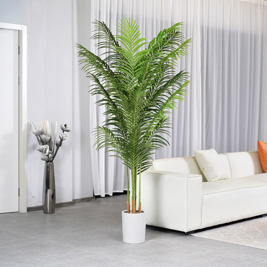 Artificial Palm Tree 7.2Ft Tall Large Fake Plant Indoor Decorative Faux Silk Green Potted Plants Living Room Outdoor